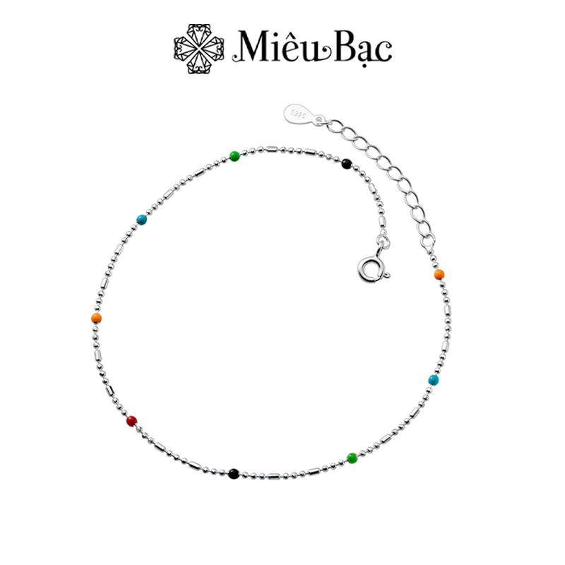 Lắc chân bạc nữ Miêu Bạc dây xích mix bi đa sắc dễ thương chất liệu bạc S925 thời trang phụ kiện trang sức MC06