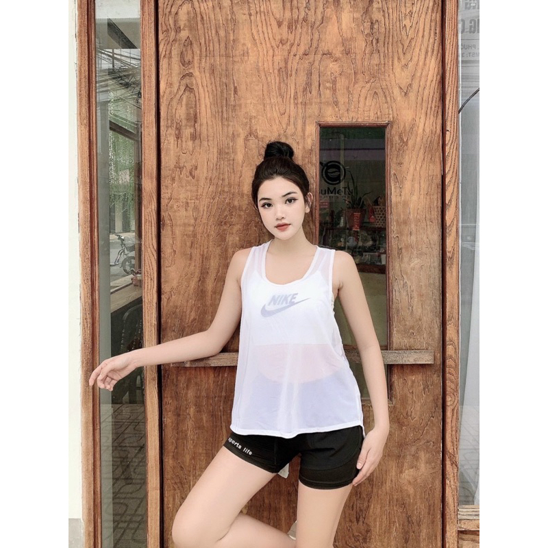 Áo Tank Thể Thao Mặc Ngoài Tập Gym Yoga Nữ - Áo Tank Thể Thao Lưới Nơ Xoắn Lưng, Chất Lưới Mềm Mịn, Co Dãn Nhe