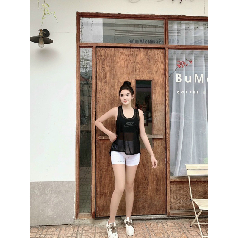 Áo Tank Thể Thao Mặc Ngoài Tập Gym Yoga Nữ - Áo Tank Thể Thao Lưới Nơ Xoắn Lưng, Chất Lưới Mềm Mịn, Co Dãn Nhe