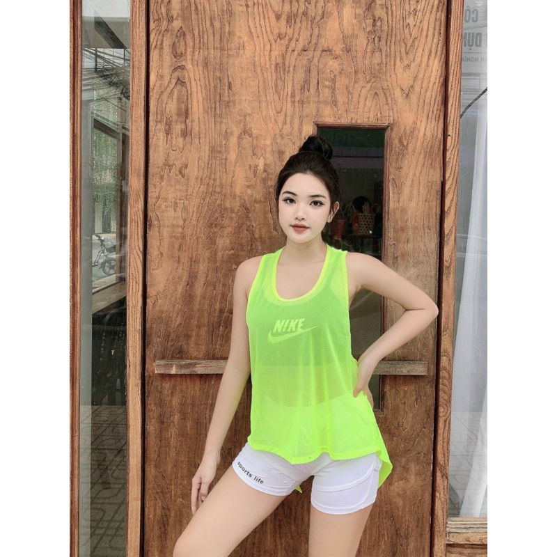 Áo Tank Thể Thao Mặc Ngoài Tập Gym Yoga Nữ - Áo Tank Thể Thao Lưới Nơ Xoắn Lưng, Chất Lưới Mềm Mịn, Co Dãn Nhe