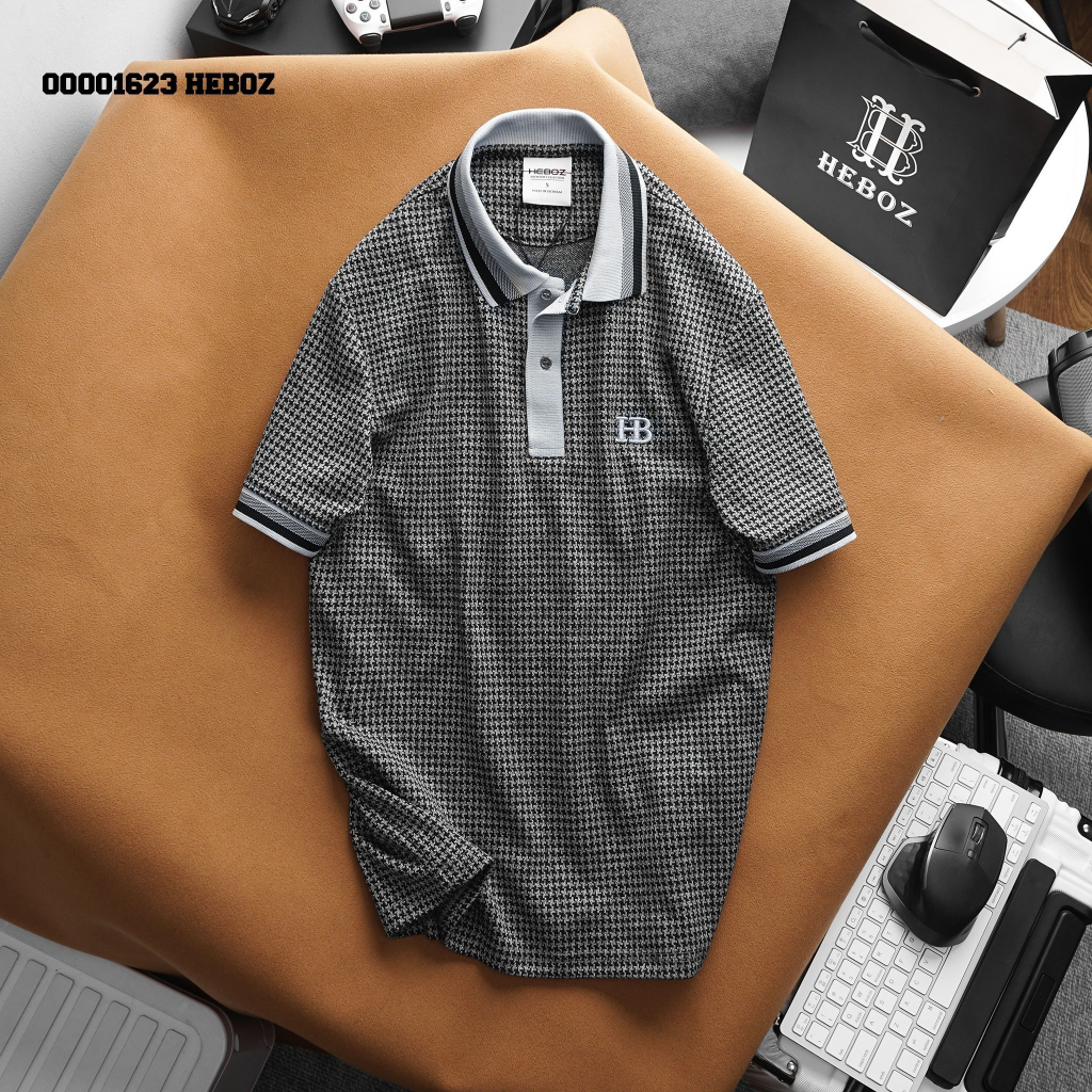 Áo polo họa tiết pattern Heboz 3M, chất liệu vải dệt kim, LOGO thêu 3D, form slim fit -00001623