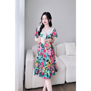 Đầm lụa viền hoạ tiết siêu xinh xắn