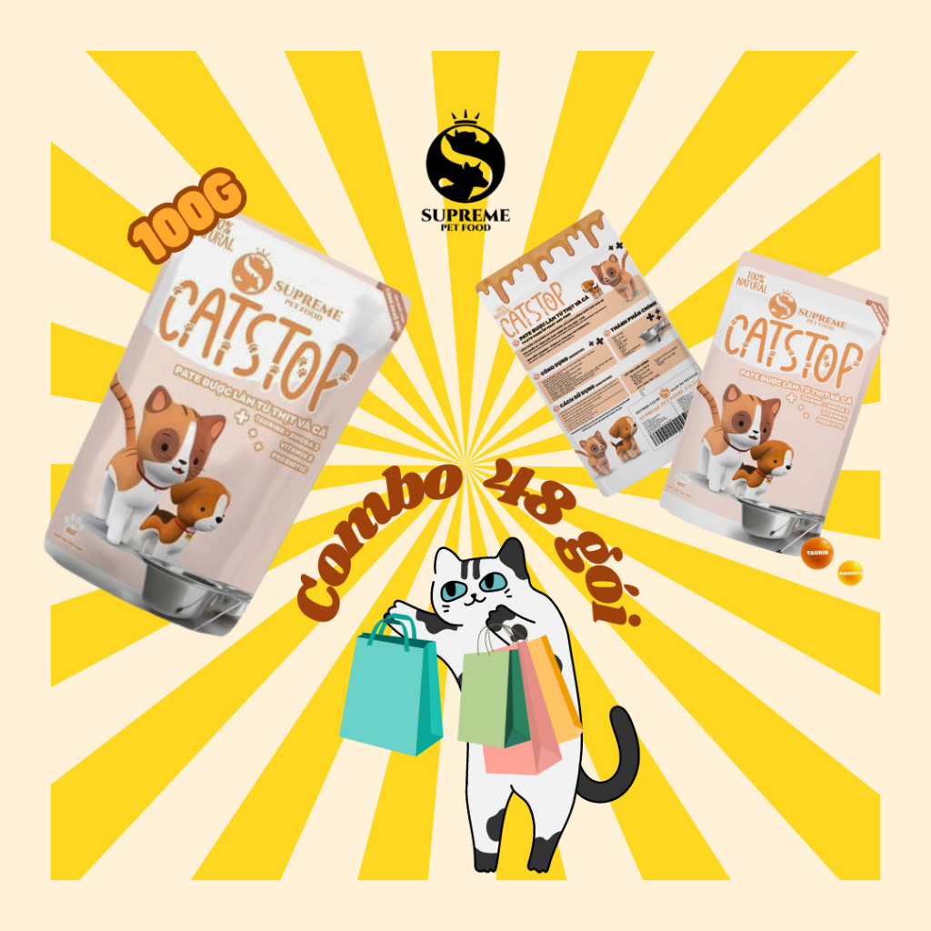 Thùng Pate cho chó mèo 48 gói mix vị, mỗi gói 100 gram