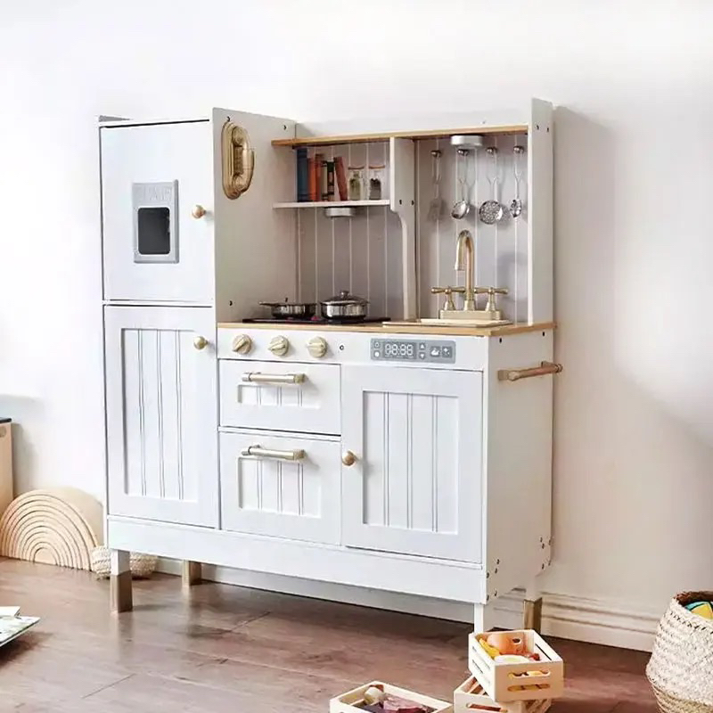 Đồ chơi nấu ăn - Nhà bếp gỗ kèm tủ lạnh lớn 105cm có đèn cho Bé