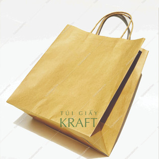 [HOẢ TỐC] Túi giấy lớn Kraft Nâu trơn 80gsm có sẵn 25 x 28 x 12cm - Quai giấy xoắn