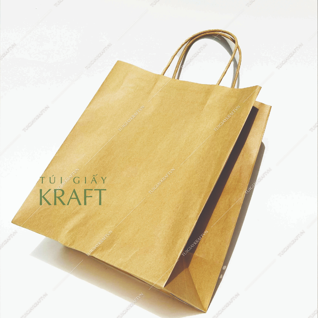 Túi giấy lớn Kraft Nâu trơn 80gsm có sẵn 25 x 28 x 12cm - Quai giấy xoắn