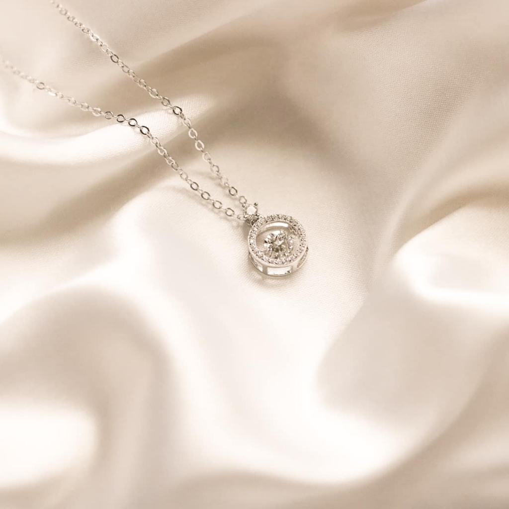 Dây chuyền nữ kim cương Moissanite 5 ly mặt đá nhảy LAVESTA KC71 kiểm định GRA, bạc xi bạch kim Infinity tình yêu