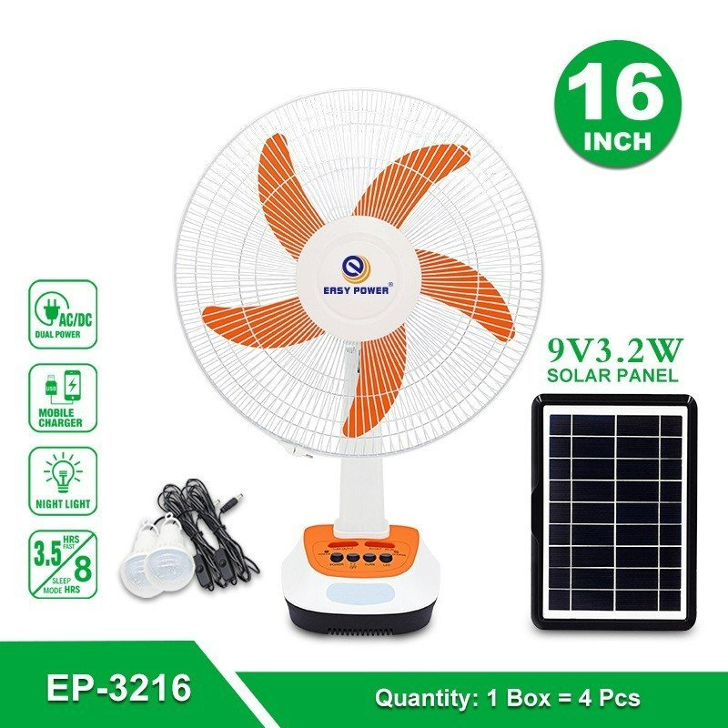 Quạt tích điện năng lượng mặt trời EP- 3216S đa năng tích hợp cổng sạc điện thoại, 16 inch, dùng liên tục 8h ,BH 12tháng | BigBuy360 - bigbuy360.vn