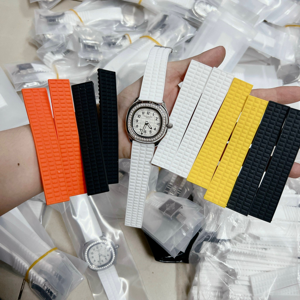 Dây silicon thay thế dành cho đồng hồ patek nữ 2 màu đen trắng