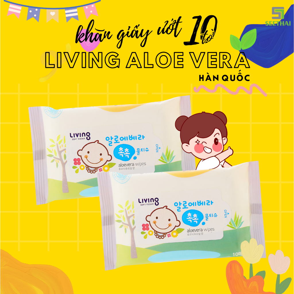 Khăn giấy ướt LIVING Hàn Quốc 10 tờ cồn - túi - Wet tissue