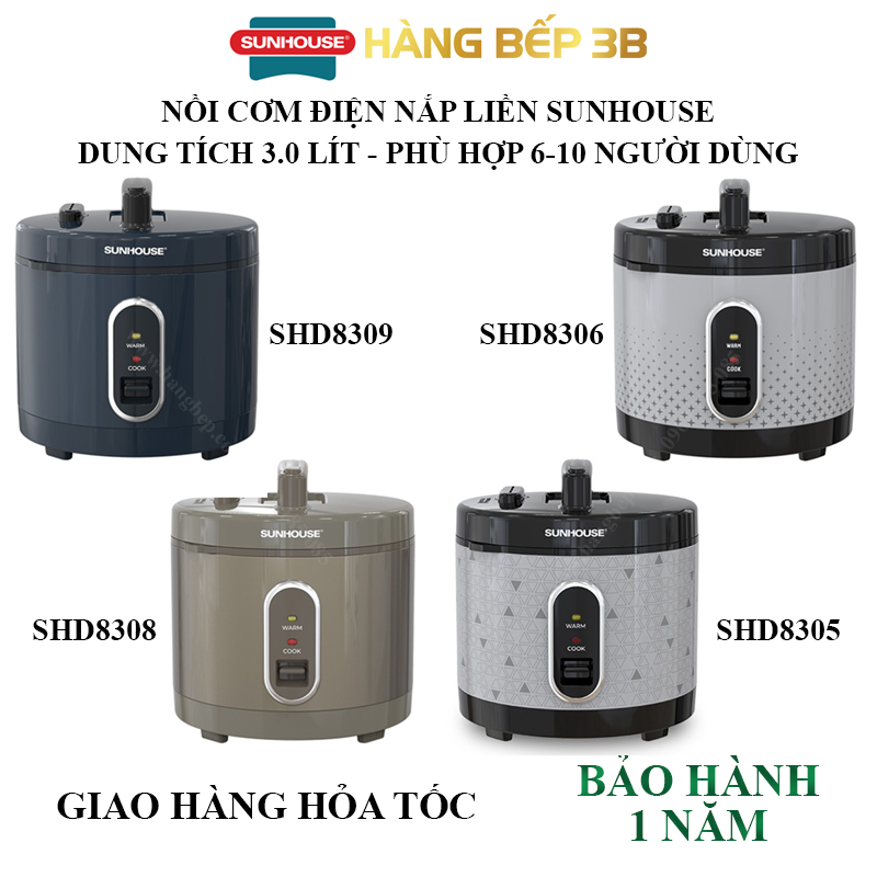 Nồi cơm điện Sunhouse 3.0L nắp gài SHD8305/SHD8306/SHD8308/SHD8309 - Bảo hành chính hãng 1 năm