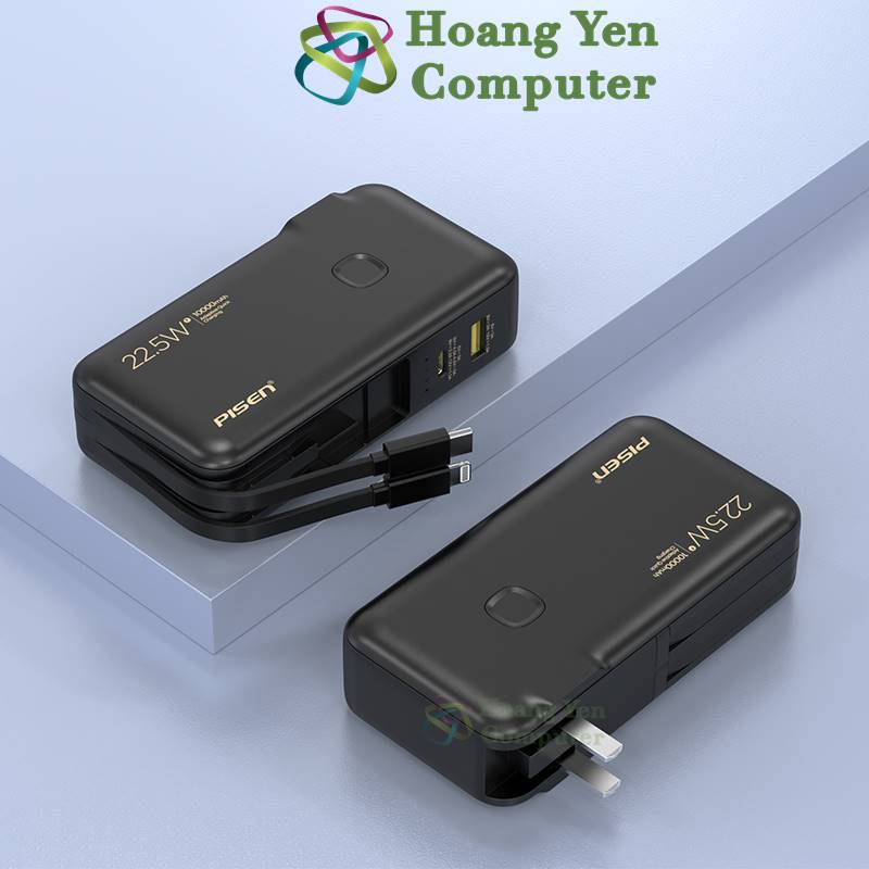 Sạc Dự Phòng Pisen TS-D312 10000mAh (Sạc Nhanh QC3.0, PD18W), Tích Hợp Cáp Sạc, Nguồn AC Sạc Trực Tiếp - BH 1 Năm