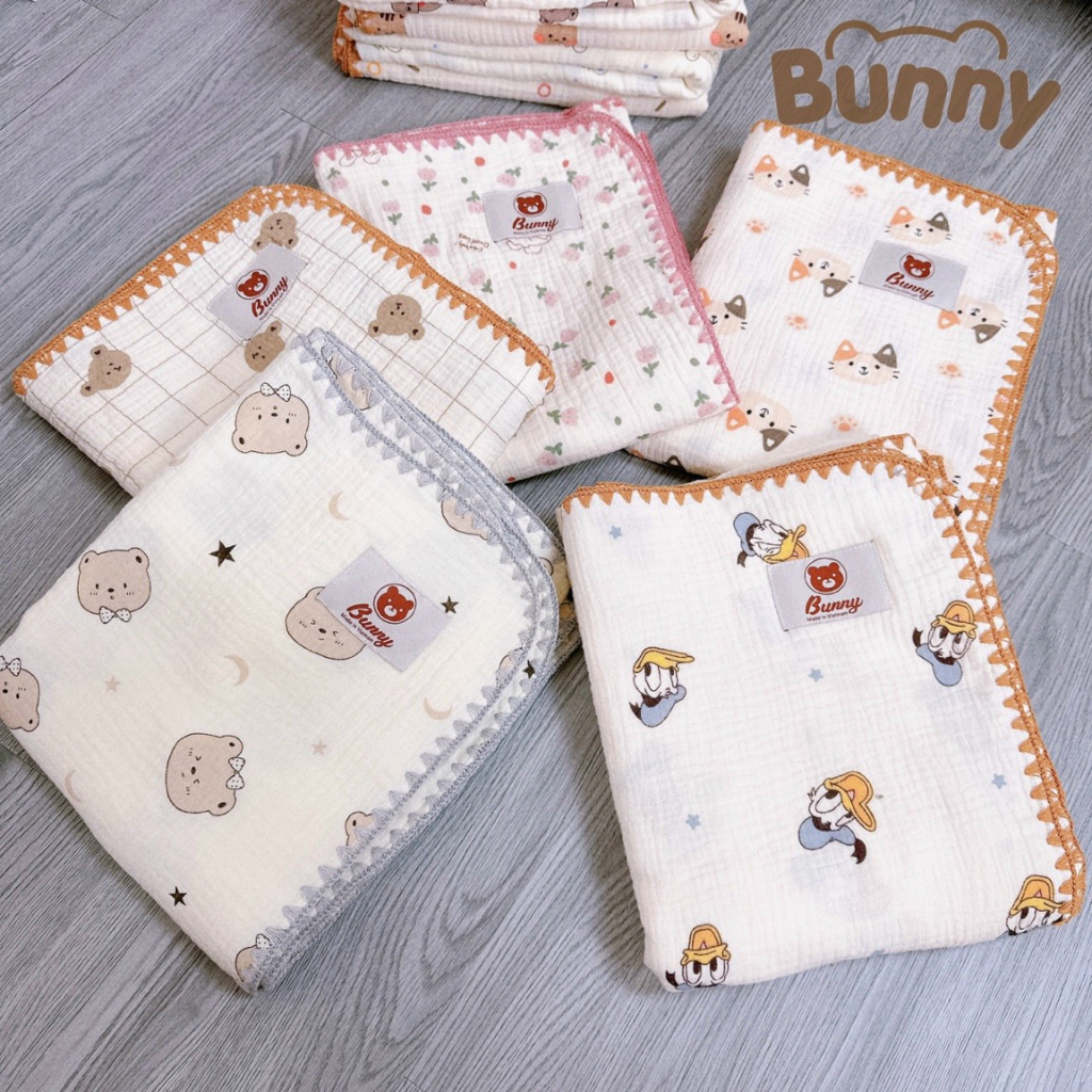 Khăn tắm xô đa năng Muslin sợi tre Organic Kidsworld Bunny chính hãng 2 lớp và 4 lớp cho bé KT 1m*1m