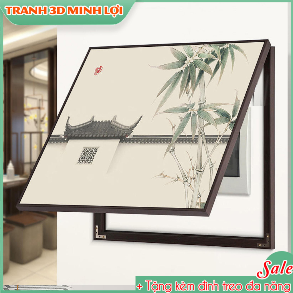 Tranh che ổ điện phong cảnh cổ xưa sử dụng khung bảng lề gấp mở, tiện lợi, thẩm mỹ dễ dàng sửa chữa TOĐ20