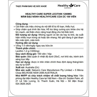 Mầm đậu nành điều hòa nội tiết Healthy Care Super Lecithin 100 viên