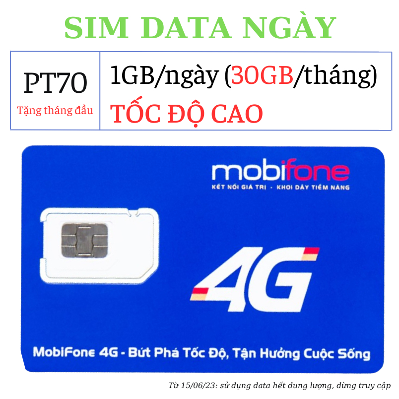 [SIM DATA 30GB - PT70] Sim 4G Mobifone 1GB/ngày TỐC ĐỘ CAO - 70k/tháng