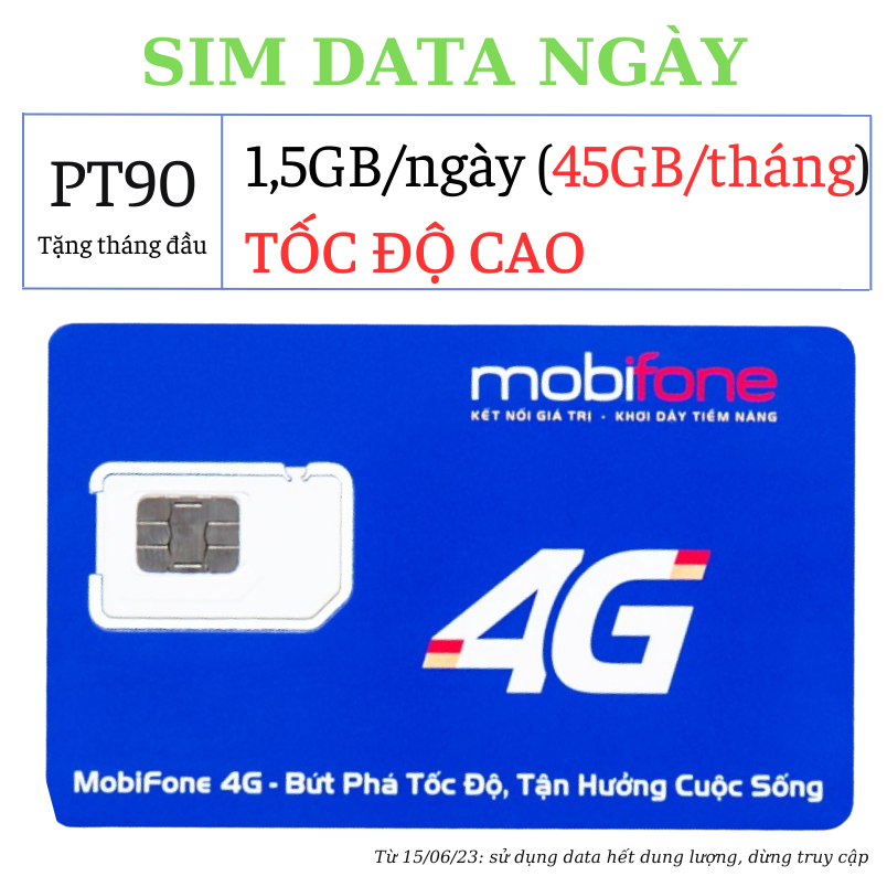 [SIM DATA 45GB - PT90] Sim 4G Mobifone 1,5GB/ngày TỐC ĐỘ CAO - 90k/tháng