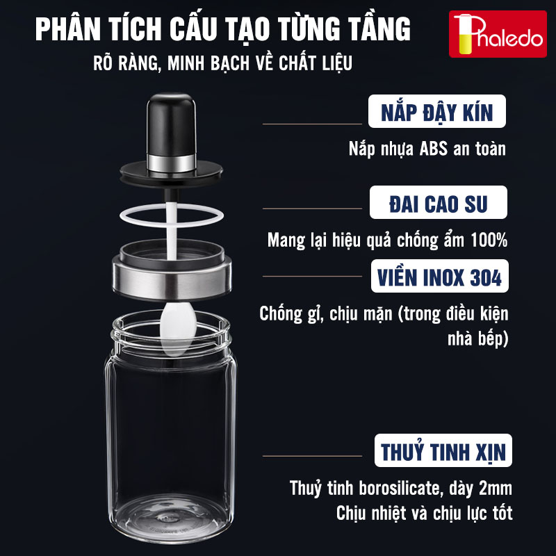 Lọ đựng gia vị thuỷ tinh nhà bếp, thuỷ tinh boro chịu nhiệt và chịu lực, thiết kế muỗng liền nắp thông minh LAZYDO P0322