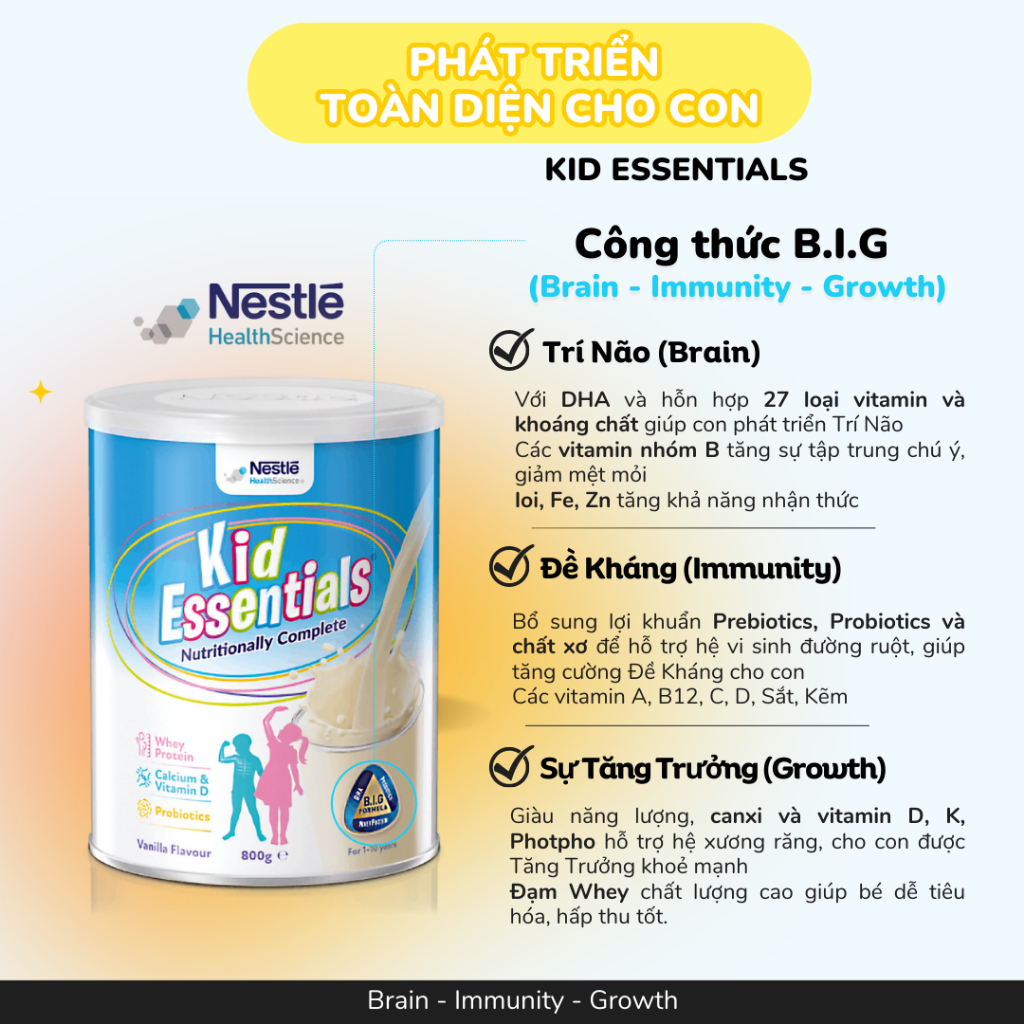 Combo 2 Sữa Bột Kid Essentials- Sữa Úc nhập khẩu chính hãng mẫu mới cho trẻ biếng ăn, chậm tăng cân 800g