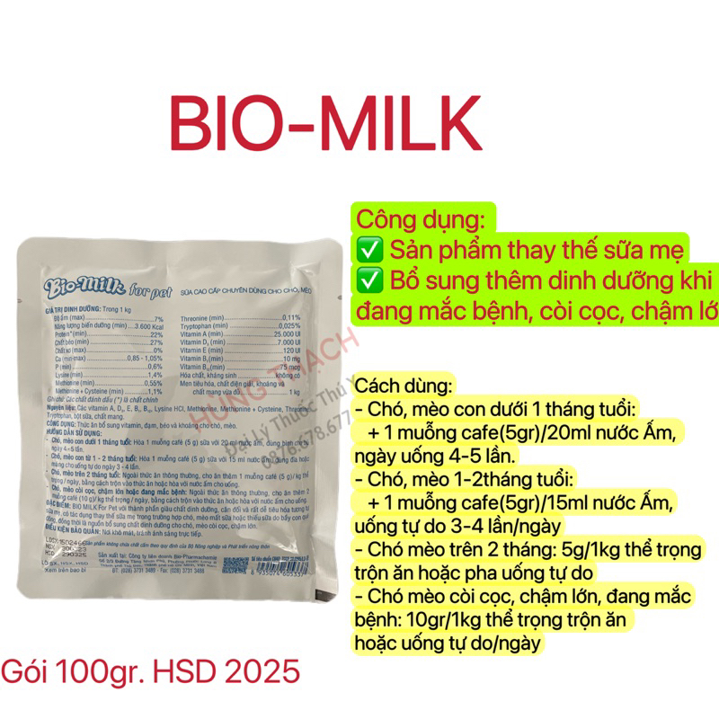 Sữa cao cấp chó mèo Bio Milk for pet gói 100g