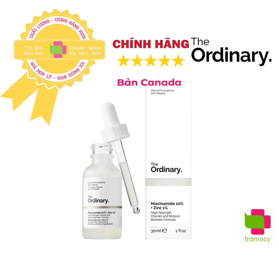 Tinh chất The Ordinary Niacinamide 10% + Kẽm Zinc 1%, Canada (30ml) giảm thâm mụn giúp làm sáng da cho người trên 16 tuổ