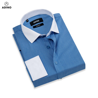 Áo sơ mi nam màu xanh kẻ phối trắng ADINO vải modal sợi sồi mềm mịn dáng slimfit công sở trẻ trung S269