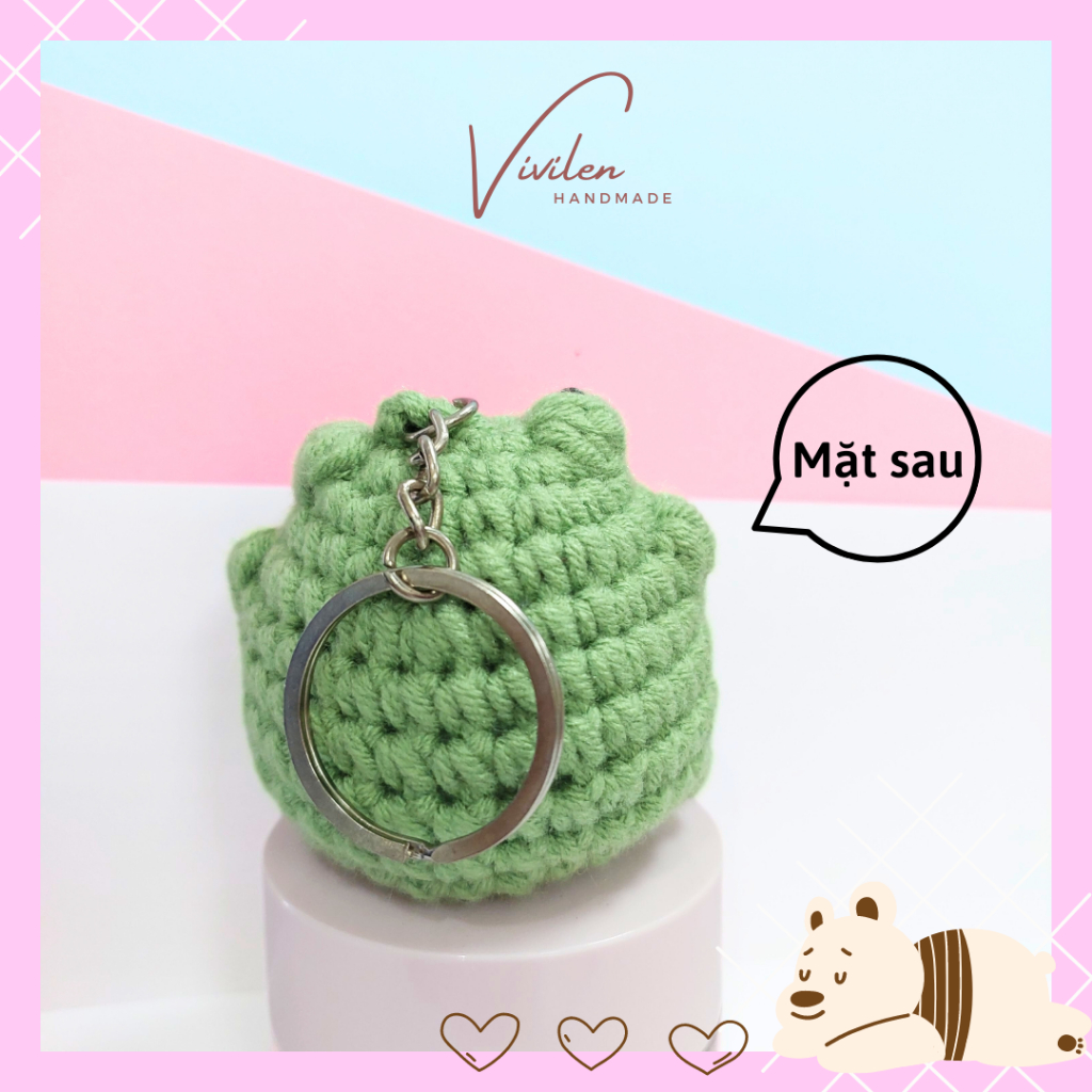Móc khóa len, móc khóa ếch má hồng dễ thương
