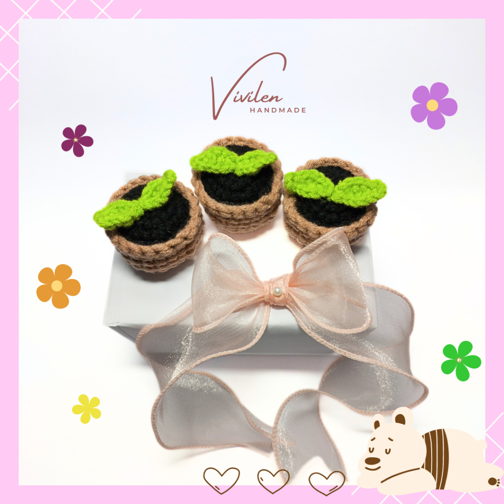 Móc khóa len, móc khóa chậu cây mầm size mini dễ thương