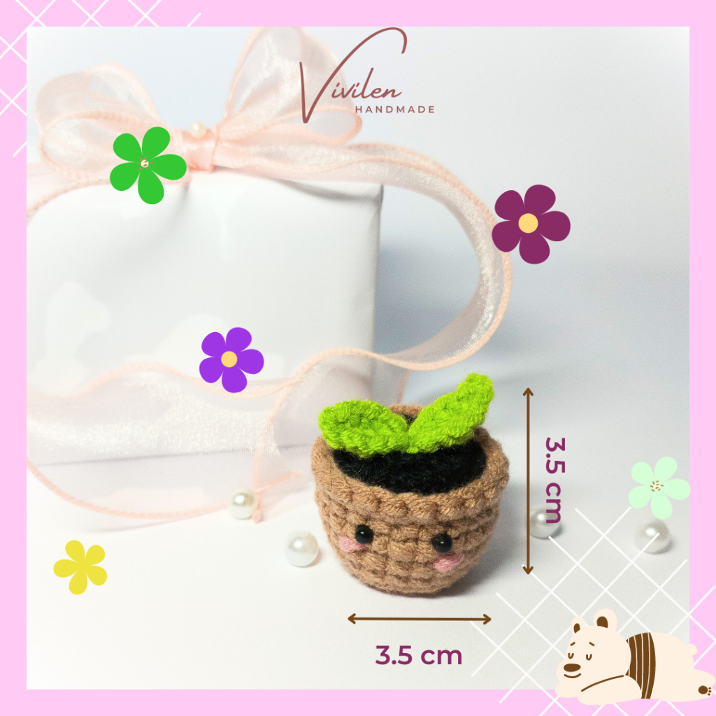 Móc khóa len, móc khóa chậu cây mầm size mini dễ thương