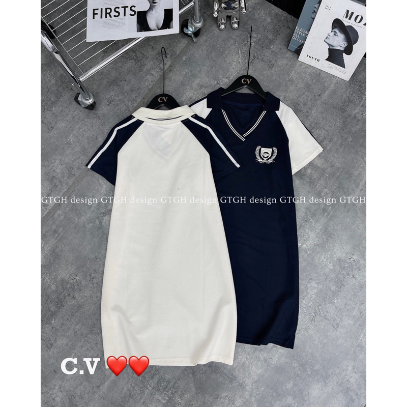Siuu phẩm váy suông polo viền cổ tim phối màu so hot