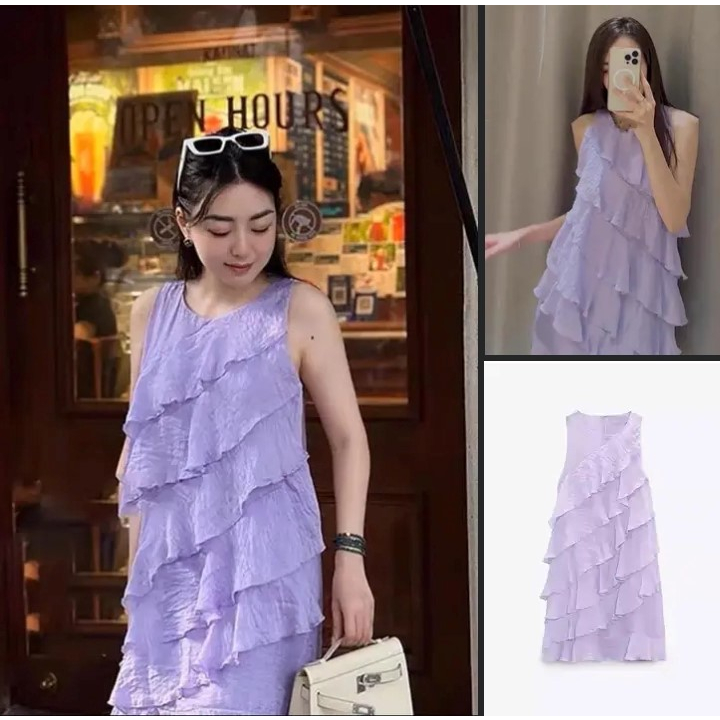 Đầm Zara xuất xịn Đầm tím bèo tầng xéo(KÈM ẢNH THẬT)