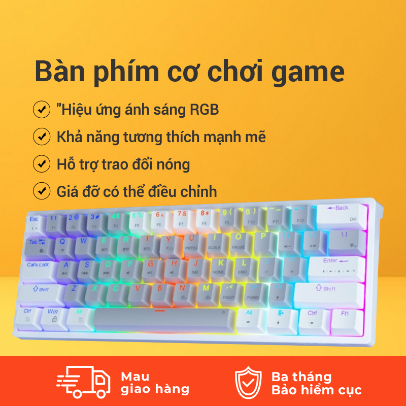 Bàn phím cơ chơi game F3261 Công tắc có thể tráo đổi nhanh đèn LED 61 phím cho hệ thống MAC/Windows