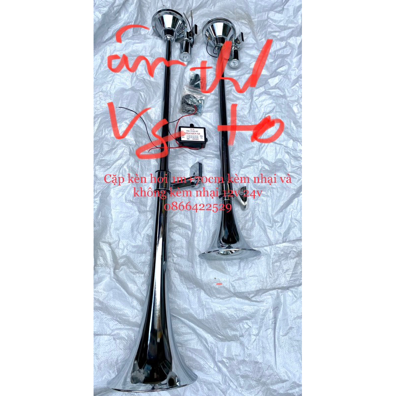 cặp kèn hơi1m+70cm kèm nhại kèn, ko kèm nhại 12v 24v , cặp còi hơi