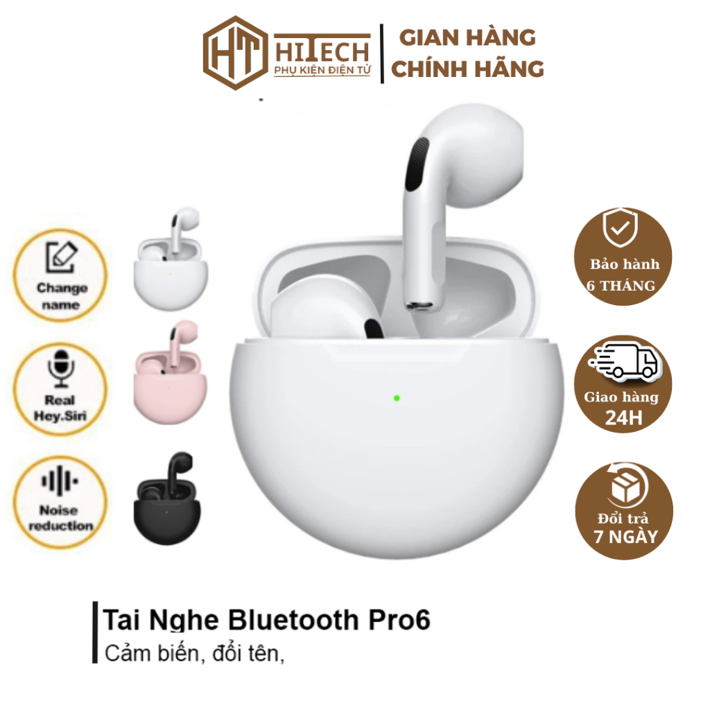 Tai Nghe Bluetooth Không Dây Pro 6, Bản Quốc tế Âm Thanh Chuẩn HIFI, Đa Dạng Sắc Màu, Cảm Biến, Đổi Tên - HiTec