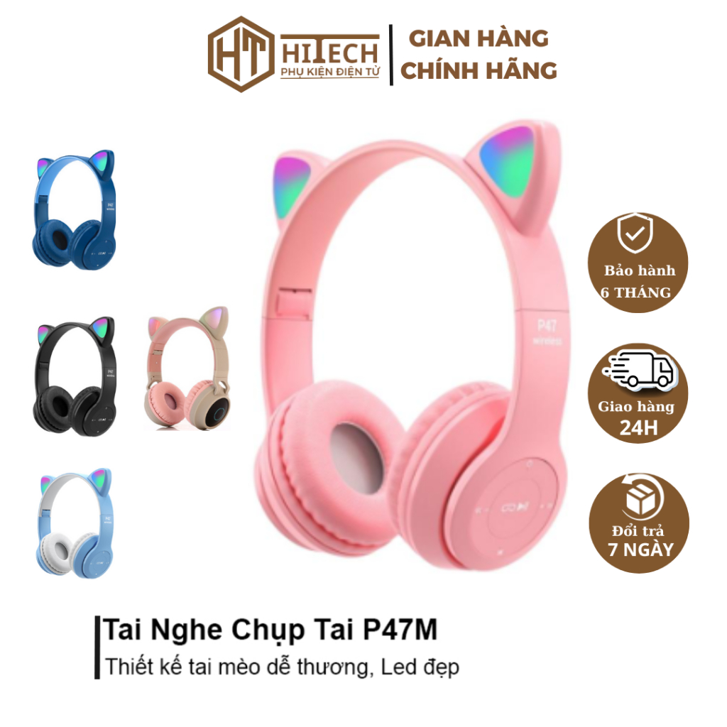 Tai Nghe Bluetooth P47M, Có Míc Đàm Thoại, Đèn Led Đủ Màu, Pin Khủng - HiTech