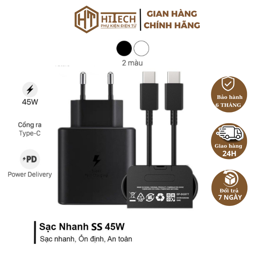 Bộ Sạc Nhanh SS 45W, Công Nghệ PD, Cổng Type C, Không Giật Lag, Đảm Bảo An Toàn - HiTech