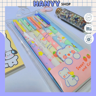 Set 6 bút mực đen gel Inmoning họa tiết gấu thỏ