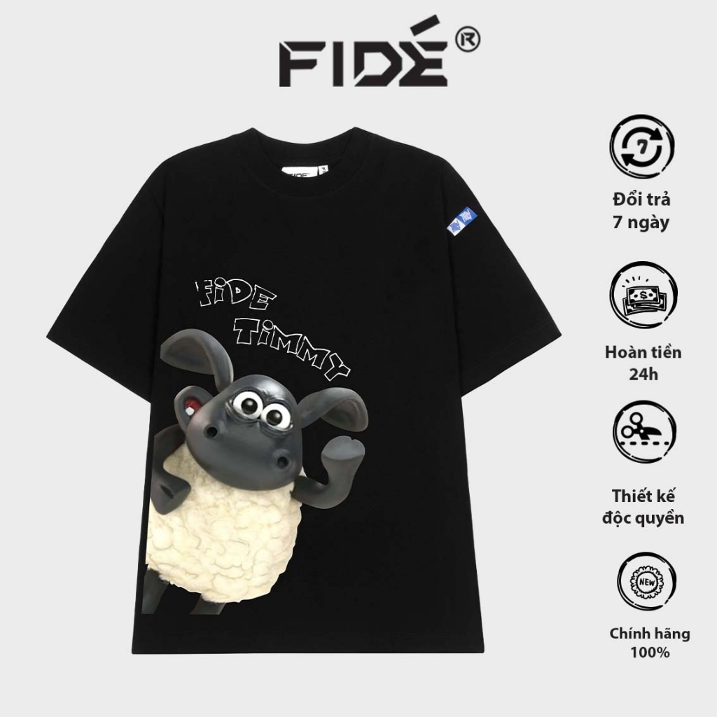 Áo thun FIDE Cừu Shaun phông trơn nam nữ cổ tròn unisex SHAUN 04