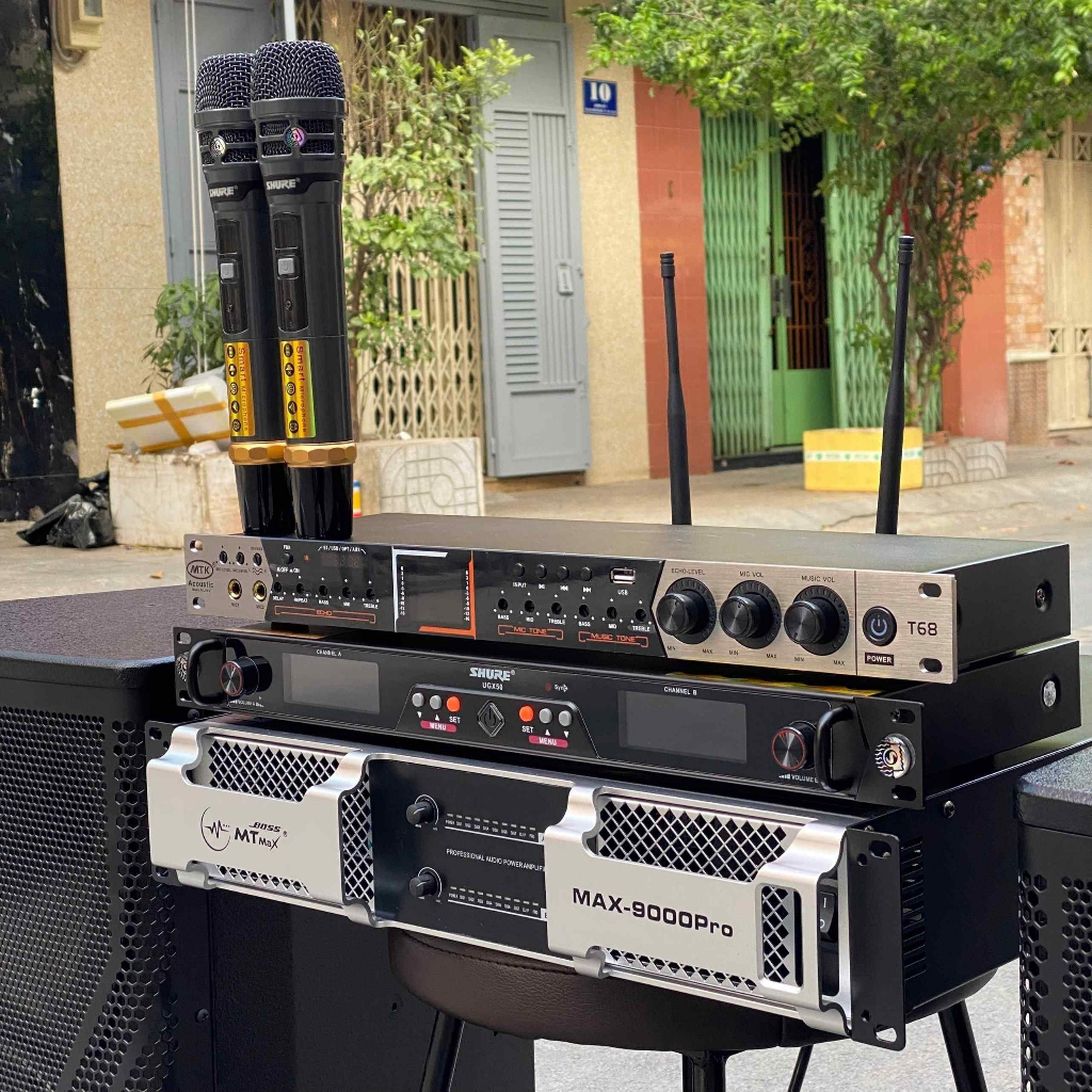 Combo Dàn Karaoke Loa Đôi Bass30, Đẩy Max9000Pro, Vang T68, Micro UGX50  Chất Lượng Cao
