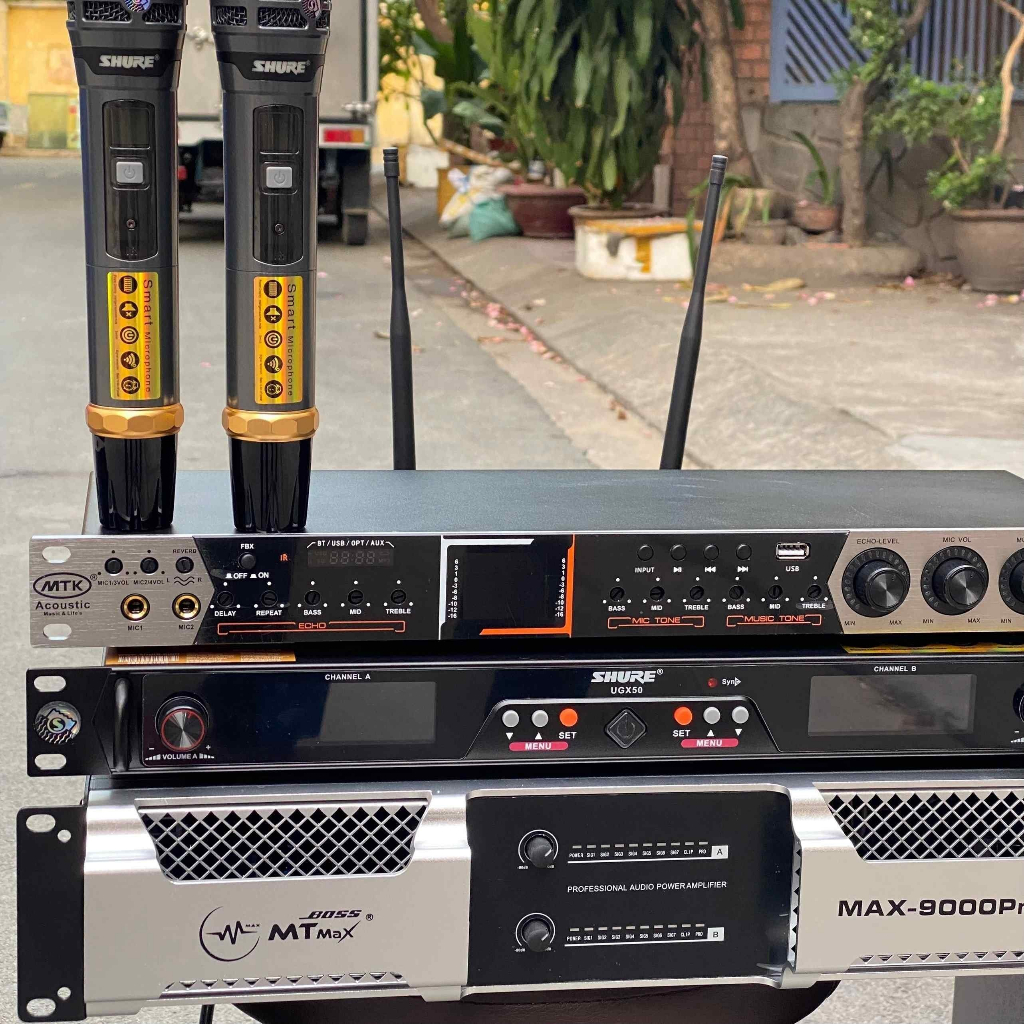 Combo Dàn Karaoke Loa Đôi Bass30, Đẩy Max9000Pro, Vang T68, Micro UGX50  Chất Lượng Cao