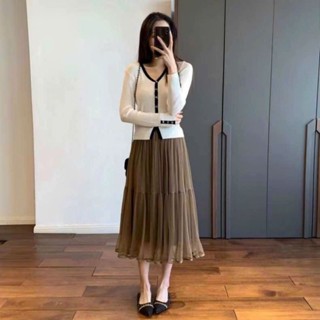 Chân váy voan xếp li midi dáng dài hàng Quảng Châu 032