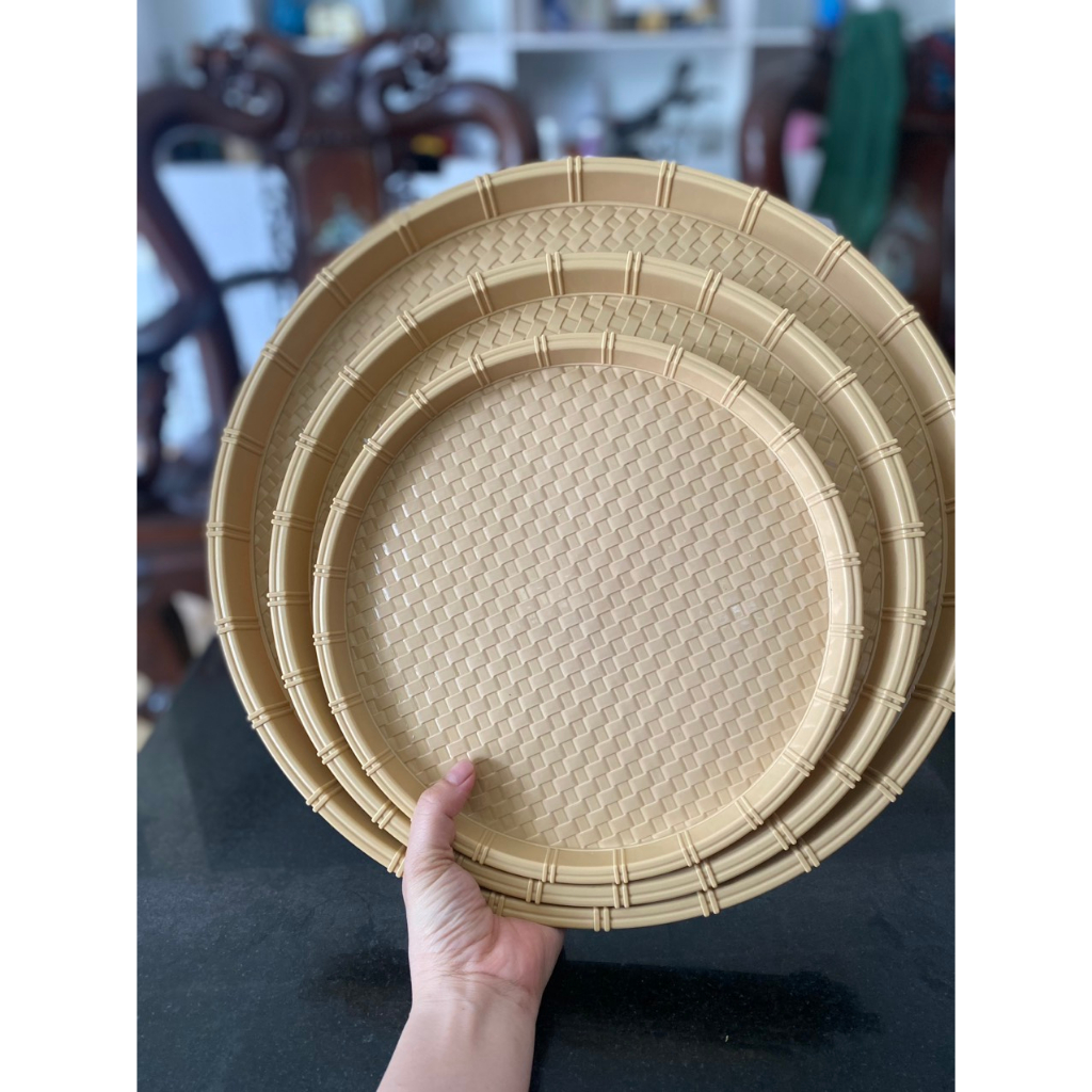 Mẹt nhựa tròn giả mây tre đan Đủ Size 28-34-42-52cm, Đĩa mẹt tròn đựng bún đậu,đồ ăn vặt,mẹt gà,.....
