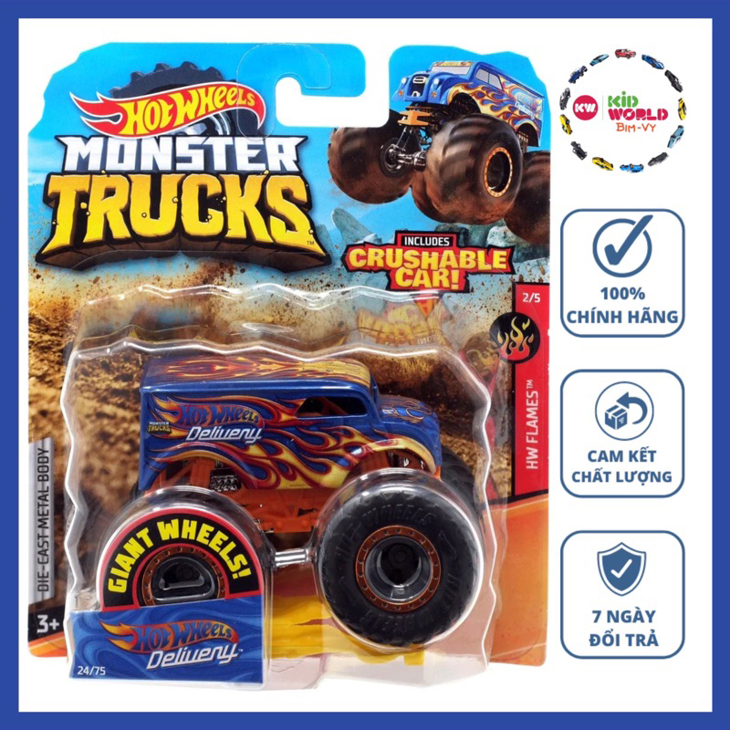 Xe mô hình Hot Wheels Monster Trucks Crushable Car Giant Wheels Dairy Delivery GJF51.
