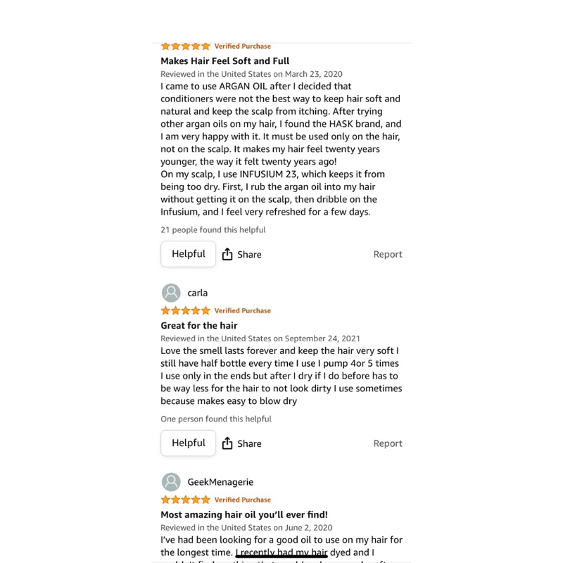 Tinh chất dưỡng phục hồi độ bóng cho tóc khô xơ chẻ ngọn, làm dày tóc HASK repairing hair oil Argan from Morocco 59ml US