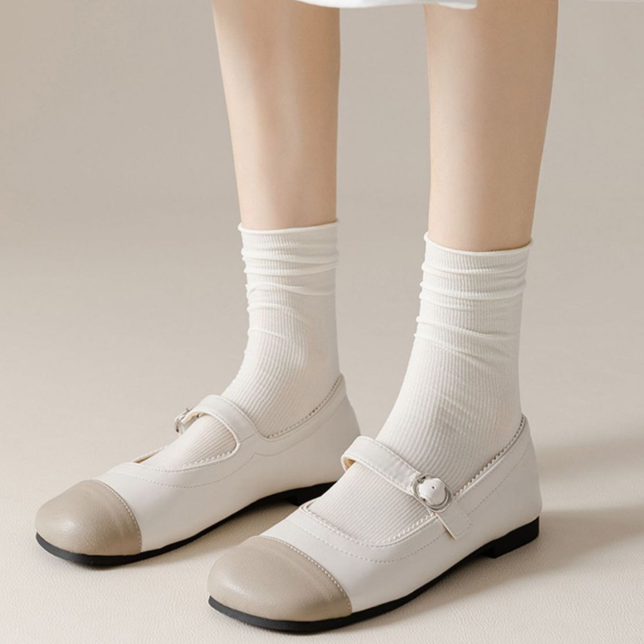 Tất Cổ Cao Nữ Tăm Trơn Mỏng Đơn Giản, Tất/Vớ Cao Cổ Nữ Thoáng Khí Khử Mùi Hàn Quốc