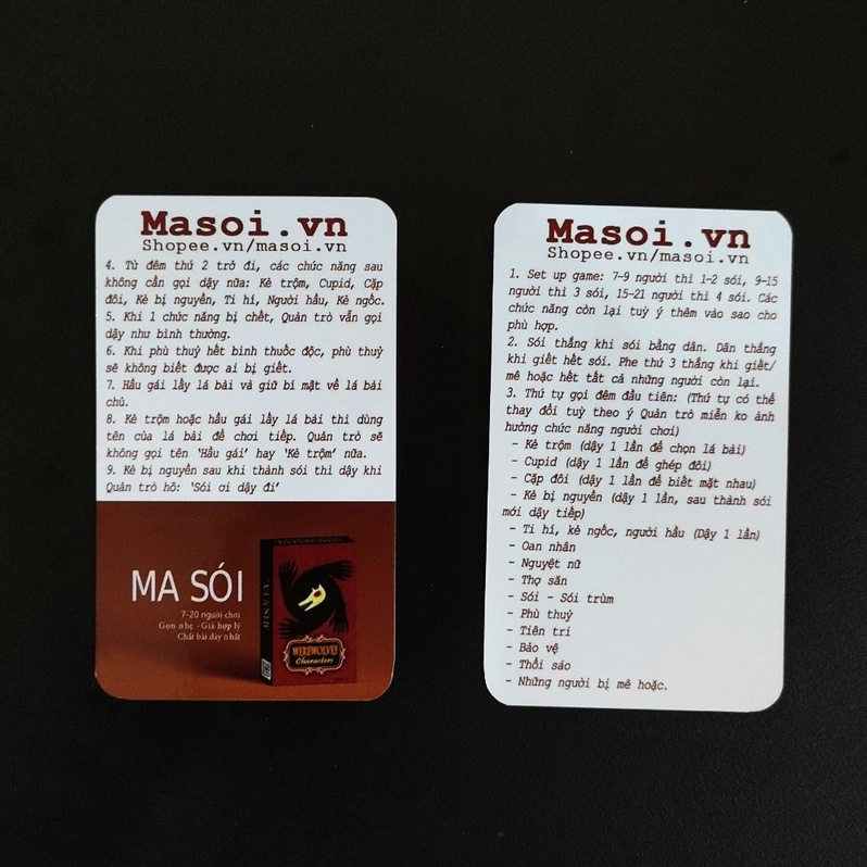 Bộ bài ma sói dành cho 7 đến 20 người chơi - Chất liệu cứng dày - gọn hàng, thích hợp mang theo bên mình