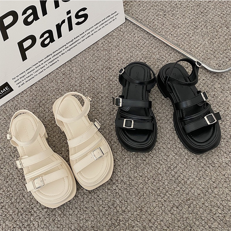 Xăng đan nữ hàng Quảng Châu Full Hộp đế dày mũi tròn quai ngang thời trang , Giày nữ Sandal quai hậu Cao Cấp đế bánh mì