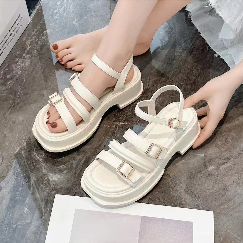 Xăng đan nữ hàng Quảng Châu Full Hộp đế dày mũi tròn quai ngang thời trang , Giày nữ Sandal quai hậu Cao Cấp đế bánh mì