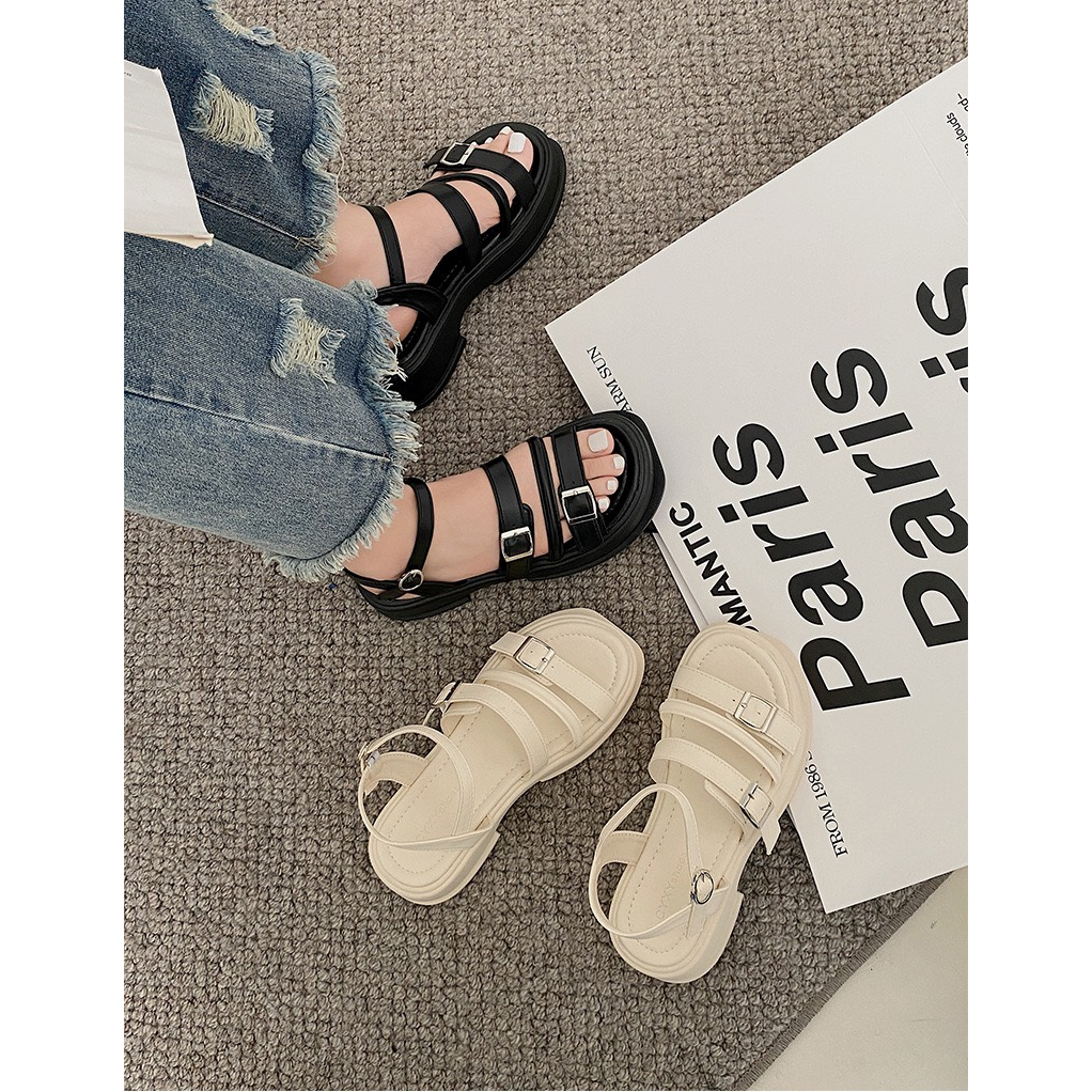 Xăng đan nữ hàng Quảng Châu Full Hộp đế dày mũi tròn quai ngang thời trang , Giày nữ Sandal quai hậu Cao Cấp đế bánh mì