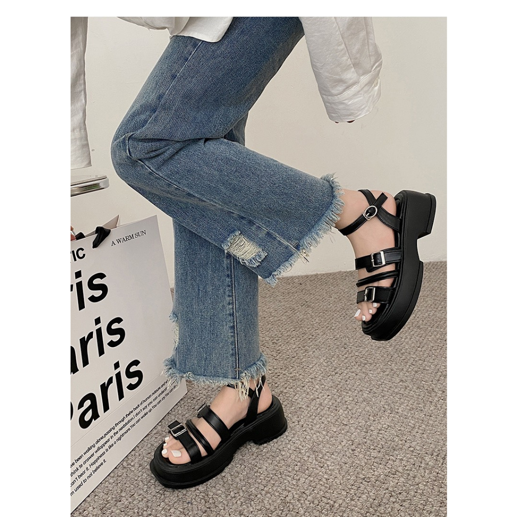 Xăng đan nữ hàng Quảng Châu Full Hộp đế dày mũi tròn quai ngang thời trang , Giày nữ Sandal quai hậu Cao Cấp đế bánh mì